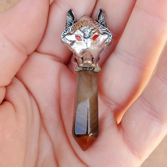 New Silver Wolf Head Onyx Agate Pendulum Pendant. - Picture 10 of 15